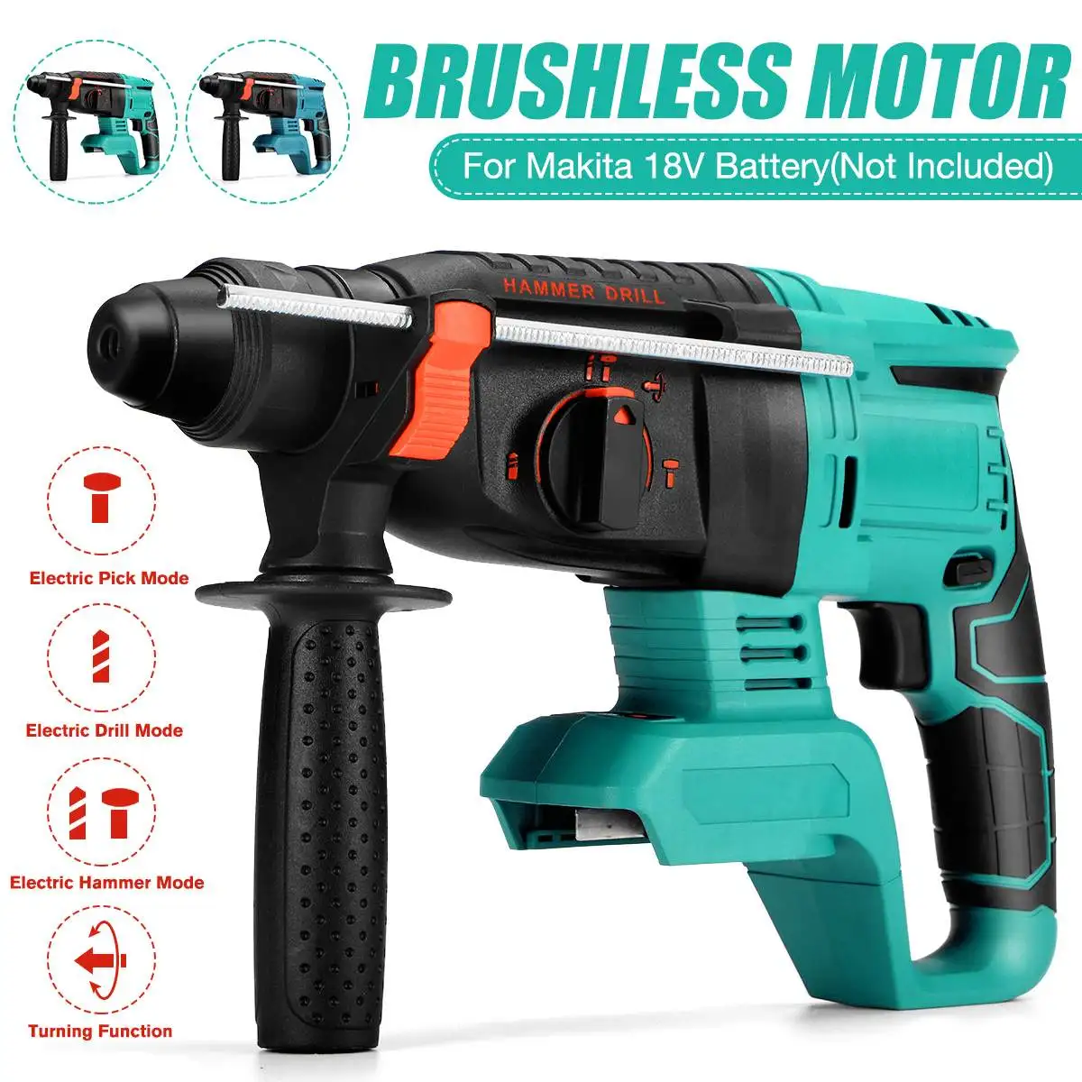 

28mm Brushless Electric Rotary Hammer Drill Rechargeable Electric Impact Drill Cordless Electric Drill for Makita 18V Battery