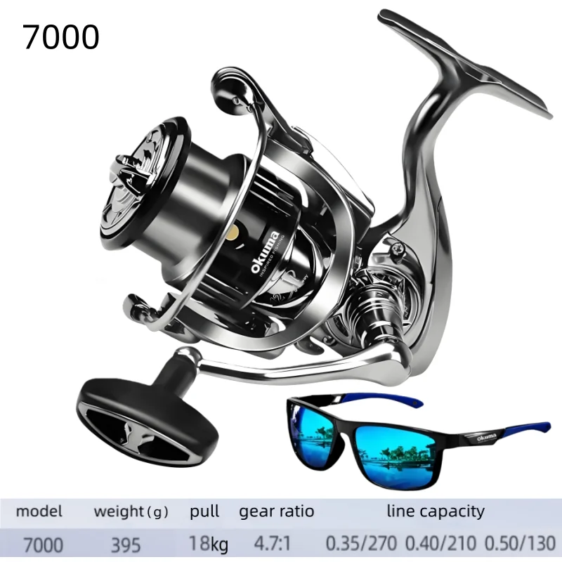 Okuma Original Nahtloses Spinnrad, Angelrolle, optionale Modelle 1000-7000, ausgestattet mit polarisierten Angelbrillen