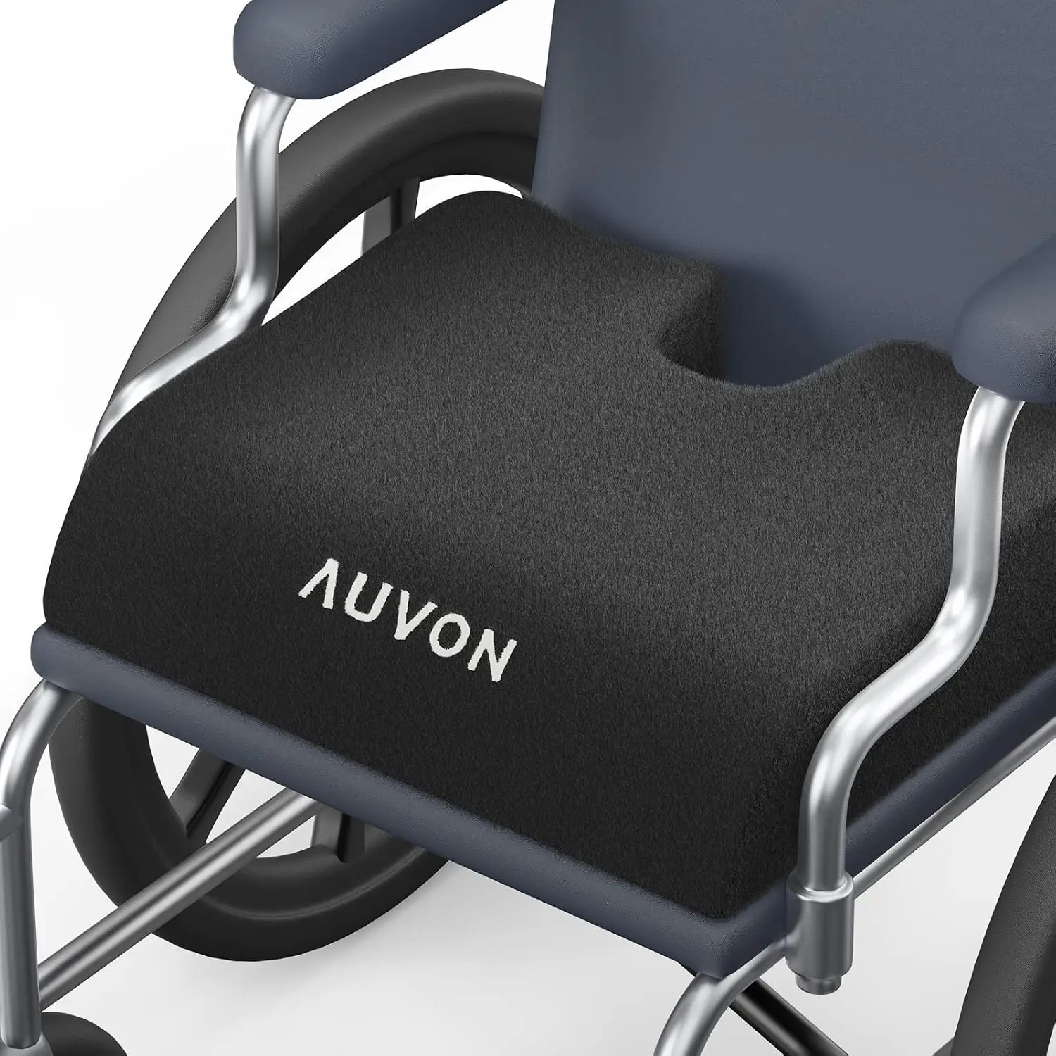 Ergonomic Memory Foam Wheelchair Cushion, XL Size, U-Cutout for Sciatica Relief, Thigh Slope, Waterproof Cover, Anti-Sore, Buckle Strap