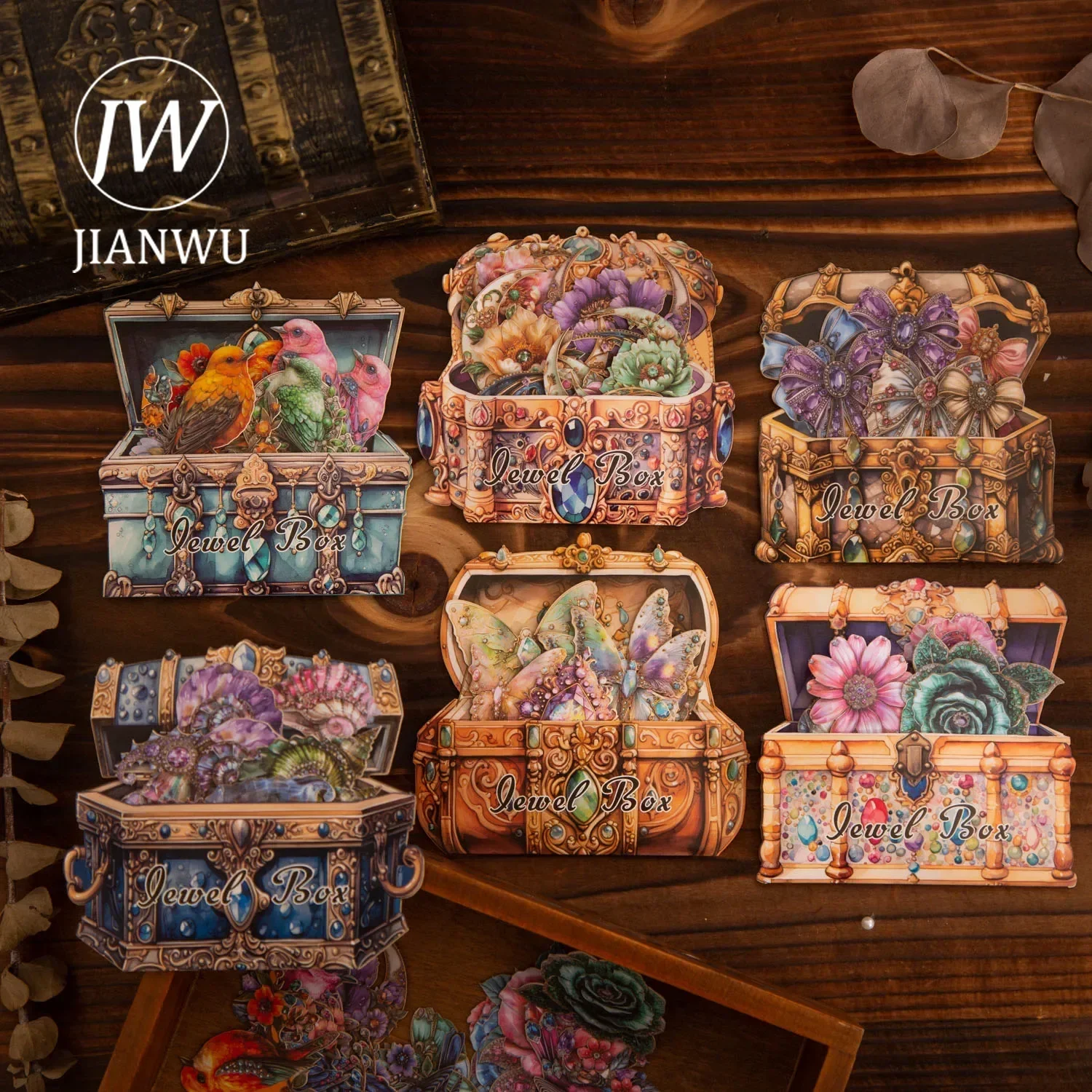 JIANWU Pearl Treasure Box Series Vintage Flower Bow Tie Landscaping Material Collage Sticker Creative DIY Journal Stationery