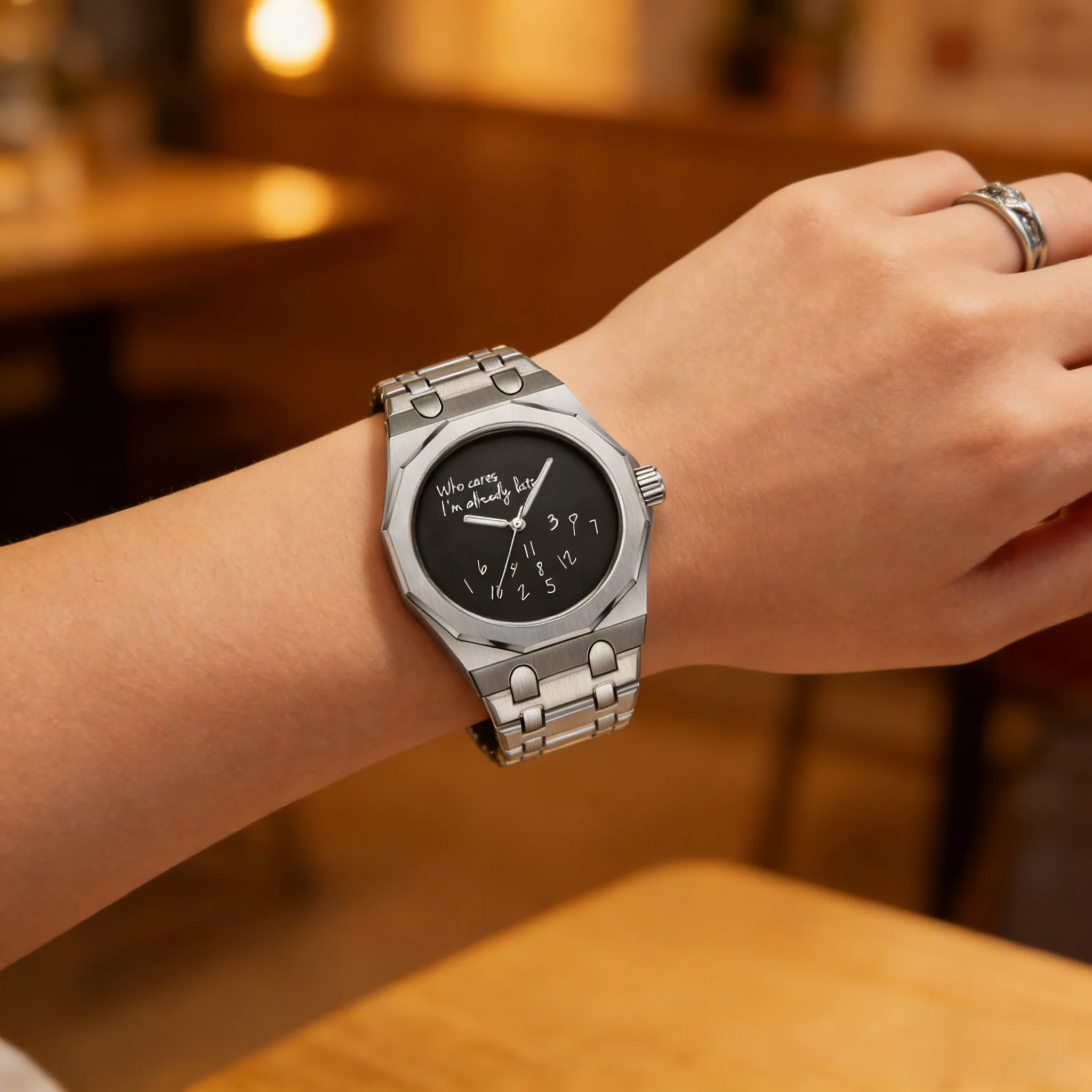 Luxury Octagon Case Men's Watch Stainless Steel Band Waterproof Wristwatch 