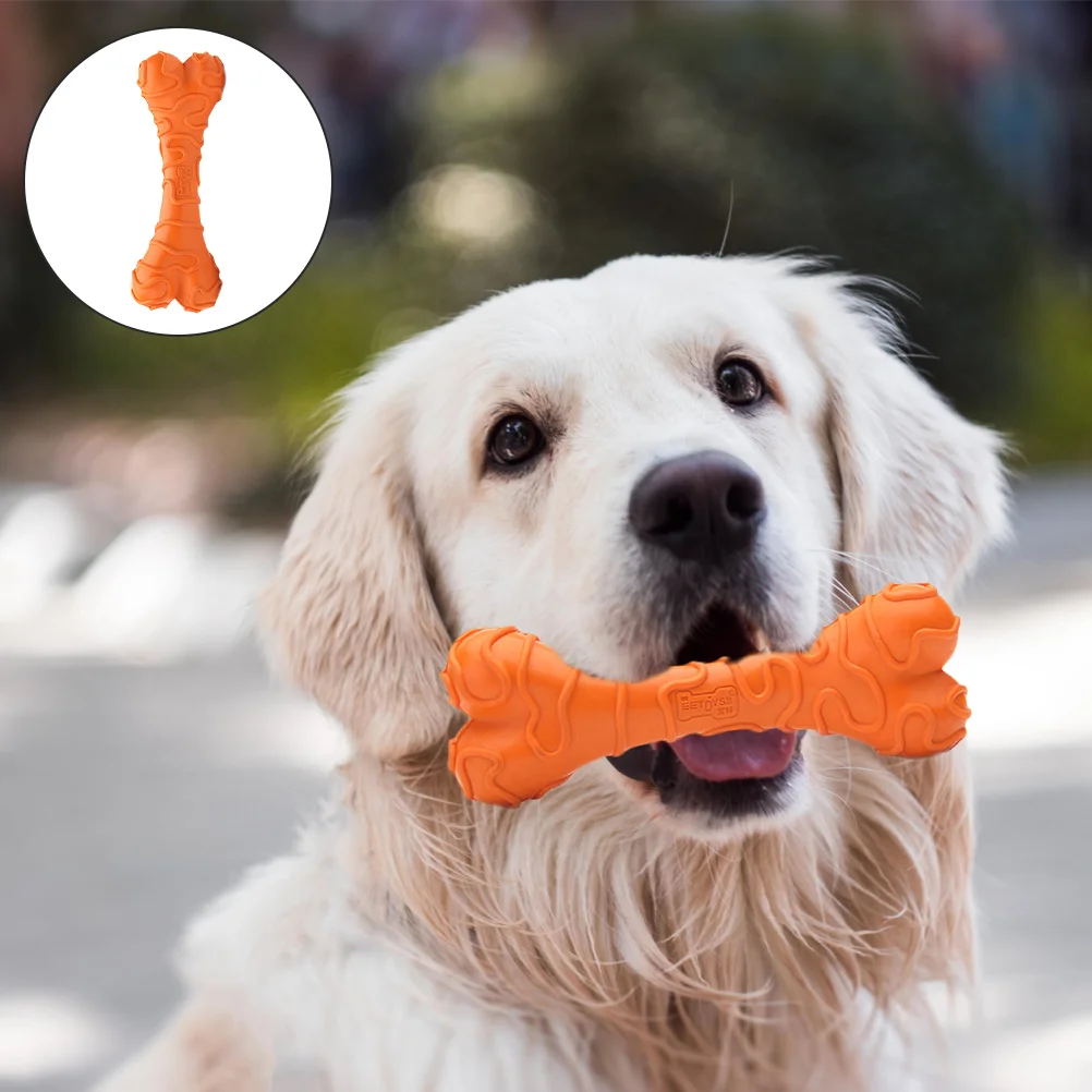 

Portable Dog Teeth Clean Toy Chew Multi-function Molar Multifunction Bones Orange Rubber Toys