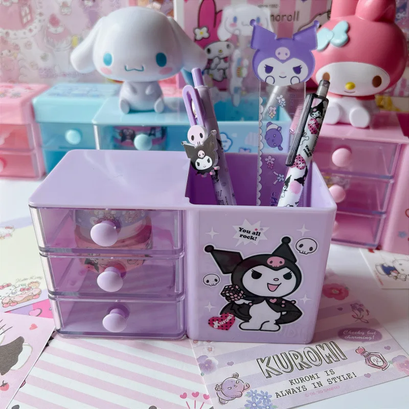 Sanrio Kuromi ปากกา Holde กล่องการ์ตูน Cinnamoroll Multi-Layer ลิ้นชักขนาดใหญ่ความจุมัลติฟังก์ชั่น Desktop Storage กล่องสาวของขวัญ