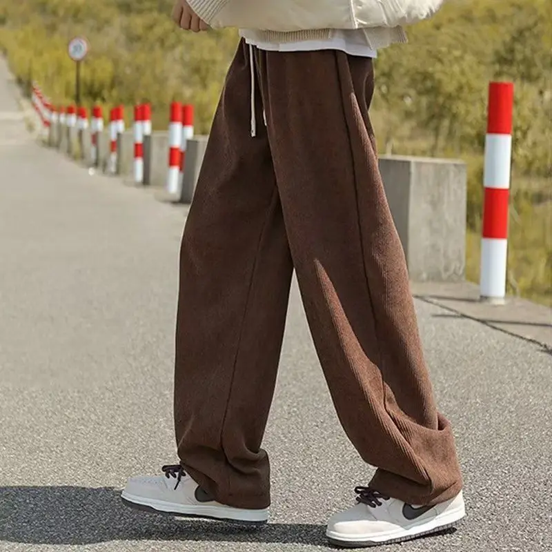 루즈한 스트레이트 튜브 남성 의류, 캐주얼 코듀로이 심플 올 매치 한국 트렌드 캐주얼 바지, 가을 겨울 가을 트렌디