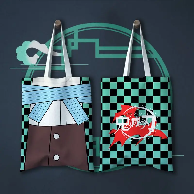 Kimetsu No Yaiba Anime Demon Slayer Printed Tote Bags for Women Shopping Bag Large Capacity Reusable Handbags