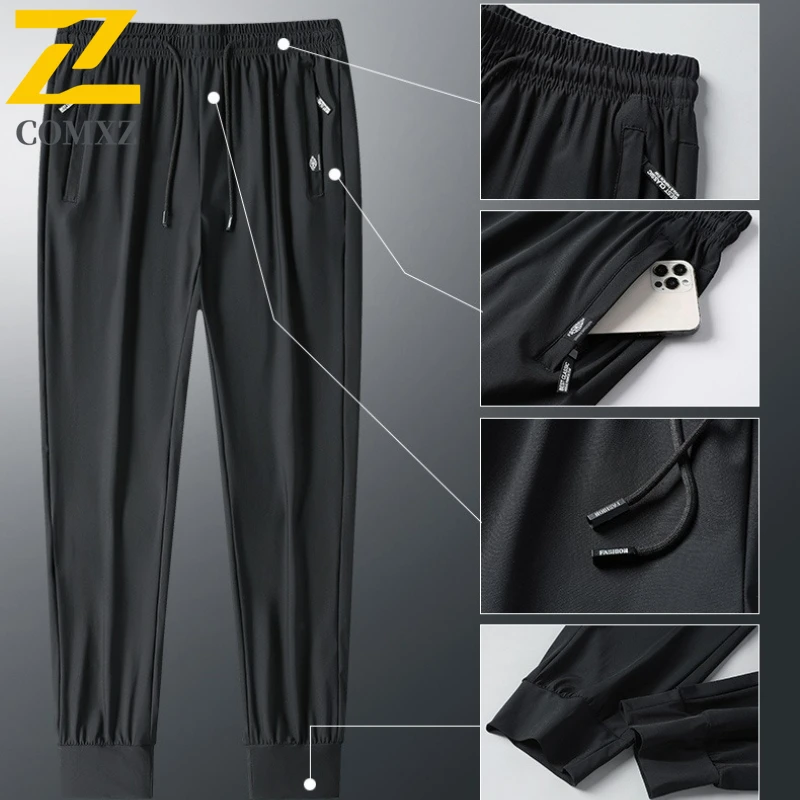 Summer Ice Silk Pants Men's Casual Loose Straight Quick-drying Breathable Sports Pants High Quality Gym Stretch Jogging Pants