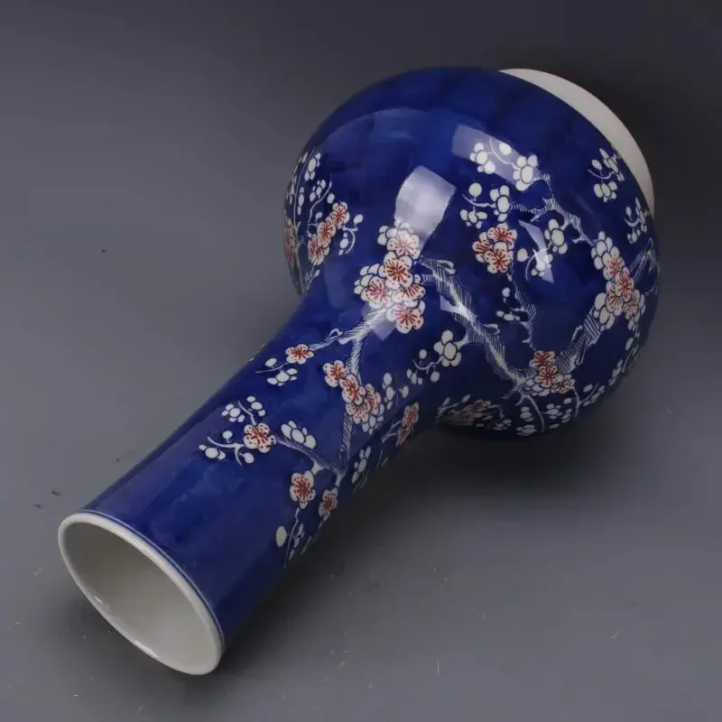 Blue White Vintage Oriental Vase Sakura Cherry Blossom Trees Narrow Neck Vase Long Neck Antique Vase Jingdezhen