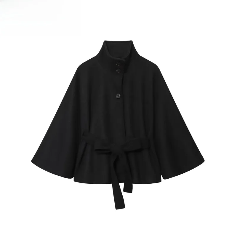 

Autumn New Women's Faionable Casual Belted Woolen Coat 2025 Sle Versatile Loose Polyester Fiber Streetwear