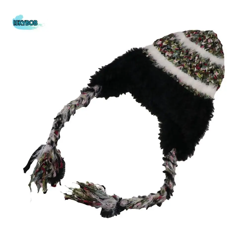 

Winter New Design Y2k Stripped Hat Plush Thick Ear Protection Hat Korean Casual Windproof Beanie Hat Girls
