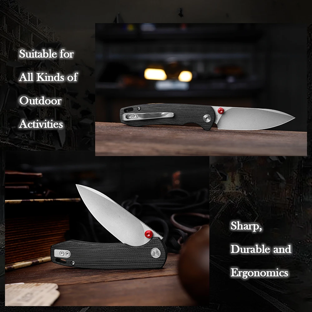 TRIVISA Folding Knife for Men, 3.74" G10 Handle, Compact Outdoor Knife for Camping Hunting Hiking, with Gift Box, Dragonfly-B - view 5