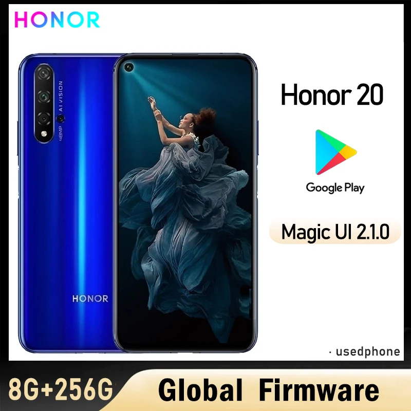 HONOR 20 Smartphone 4G Global firmware 48MP wide-angle quad camera Kirin 980 6.26-inch Magic UI 2.1.0 good condition used phone