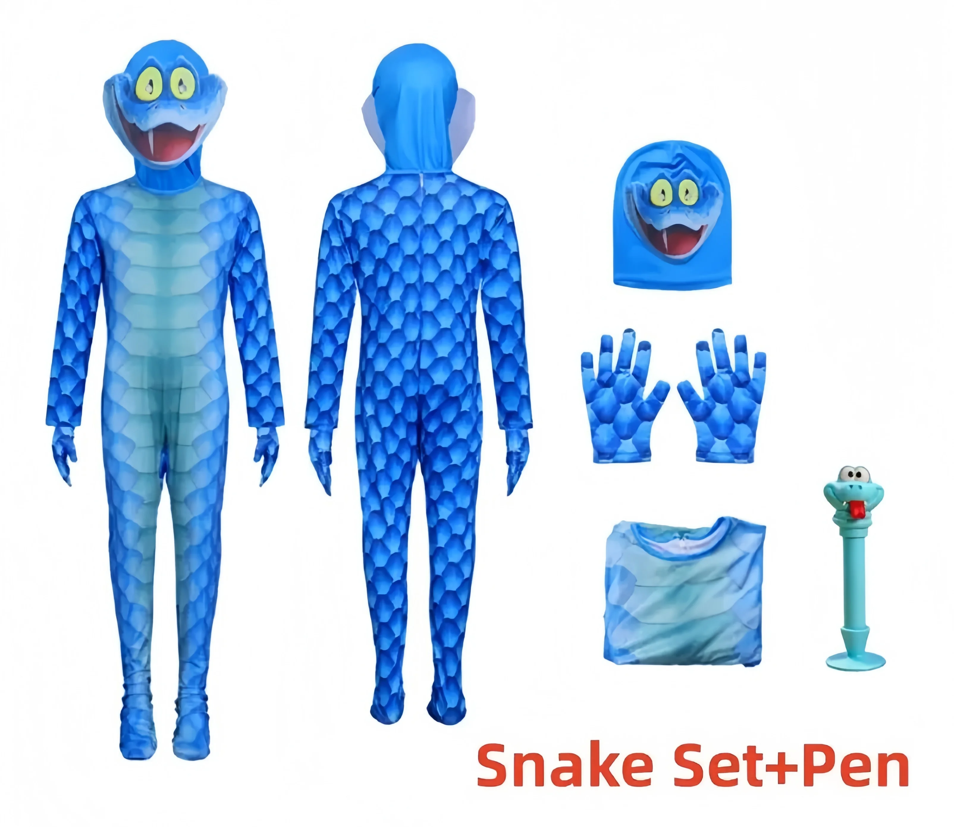 Kids Snake Cosplay Costumes Bodysuit Jumpsuit Mask Halloween Christmas Party Funny Serum Pen Birthday Party Gift