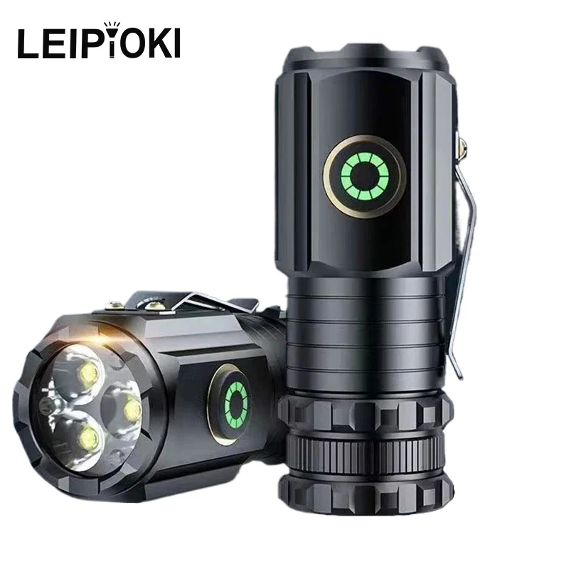 

3 LED Mini Flashlight With Magnet Aluminum 2000lm Edc Flashlights Usb Charging Tactical Torch Self Defense Lantern for Camping
