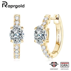 RAPRGOLD GRA Certified Oval Moissanite Hoop Earrings for Women 925 Sterling Silver Huggie Earring Girl's Jewelry Gifts oorbellen