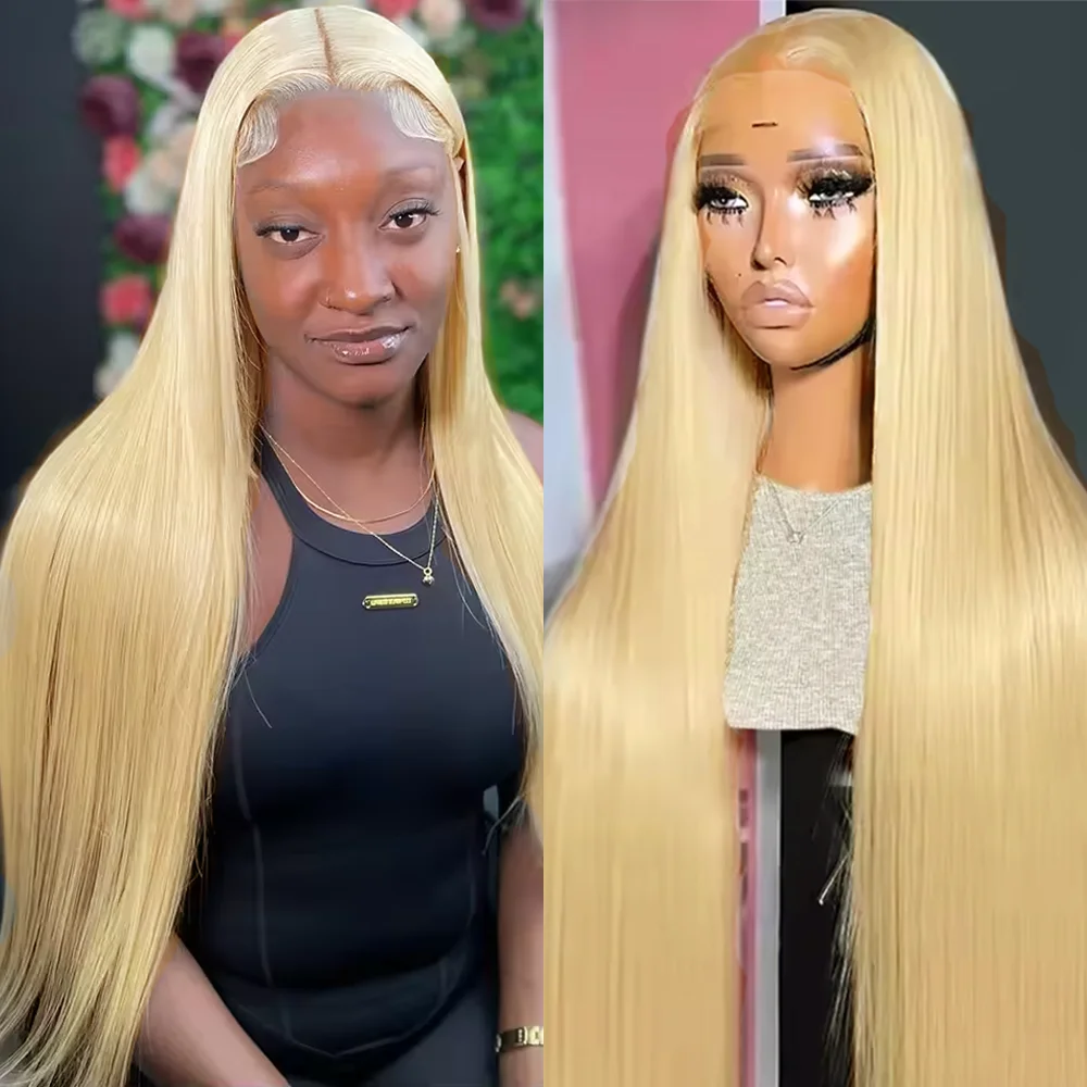 

Hoeny Blonde HD Transparent Full Frontal Lace 613 Blonde Colored Straight Human Hair Wigs Lace Front Wigs For Women 40 46 Inches