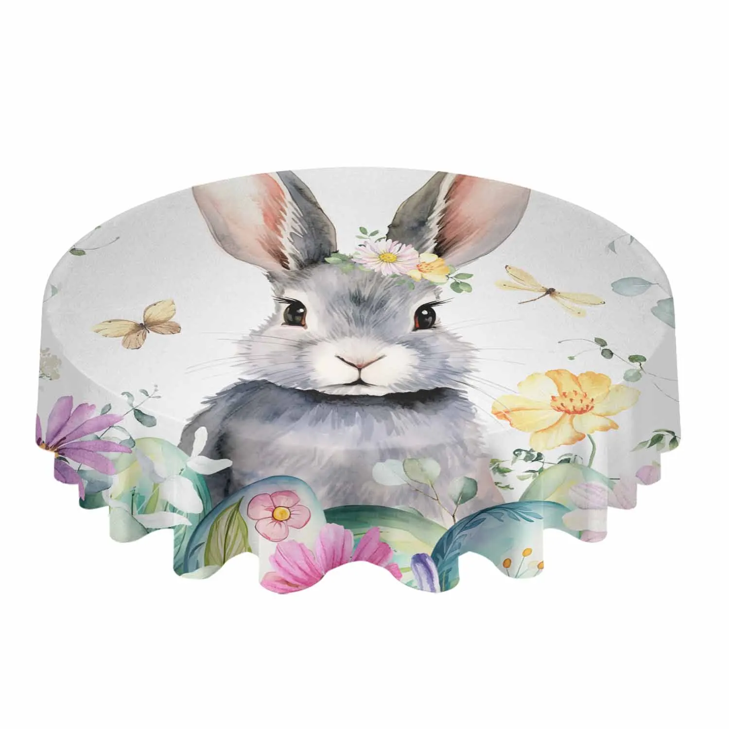 Easter Flower Egg Rabbit Waterproof Tablecloth Table Decoration Wedding Home Kitchen Dining Room Round Table