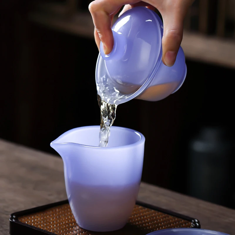 Purple‑Jade Porcelain Tianquan Sancai Gaiwan,160ml Household Glass‑Look Lidded Tea Bowl,Chinese Kung‑Fu Tea Brewing Vessel Gift