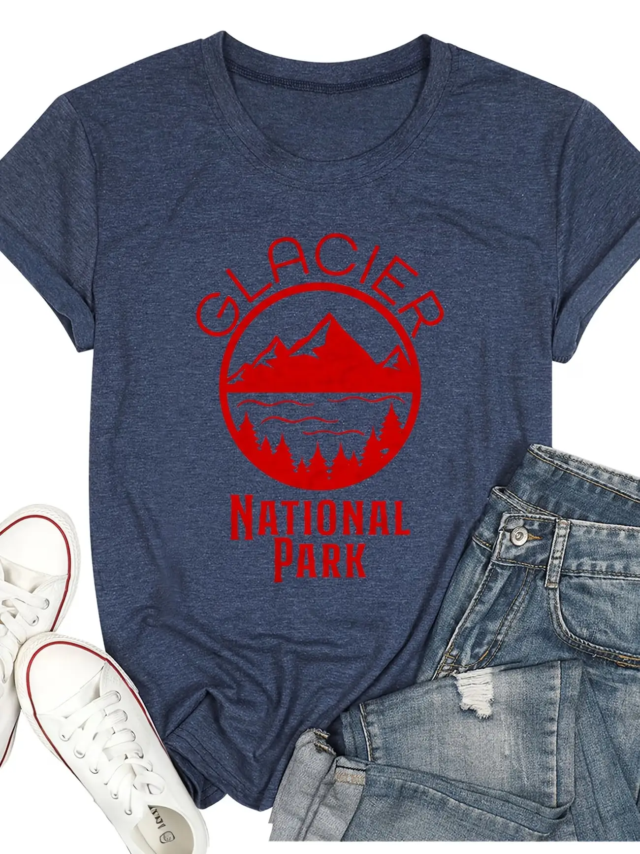 

Plus size women's short sleeve T-shirt Glacier National Park Mountain Logo breathable fabric summer outfits women's clothing