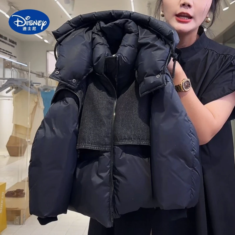 

Disney Boys' 2025 Denim-Patch Puffer Coat: Stylish Mixed-Material Hooded Jacket, Trendy & Casual Winter Wear