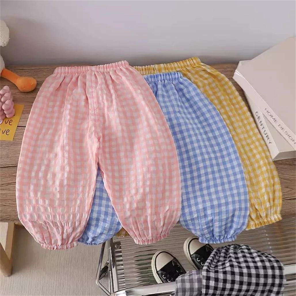 Pink Black Red Pants Outer Wear Kids Thin Loose Casual Trousers 1-6Years Old Child Solid Color Mosquito Pants Spring Summer