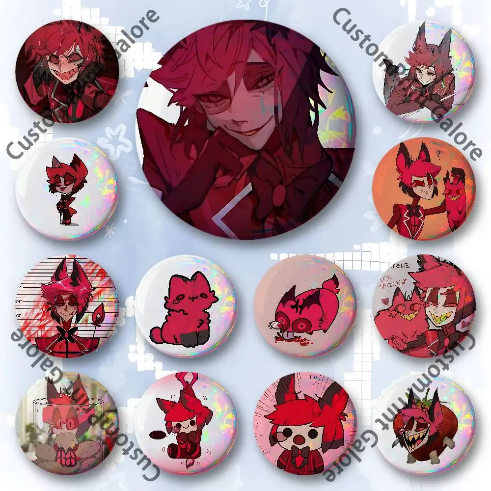 

A-Alastor Laser Film Badge Tinplate Brooch Lapel Pin HD Print Badge for Decoration DIY Accessories Gift