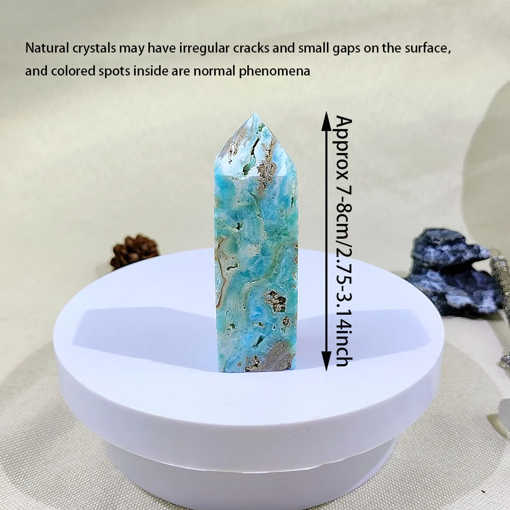 Natural Hemimorphite Point Crystal Wand Caribbean Calcite Tetrahedral Column Reiki Home Decoration Mineral Collection Gifts