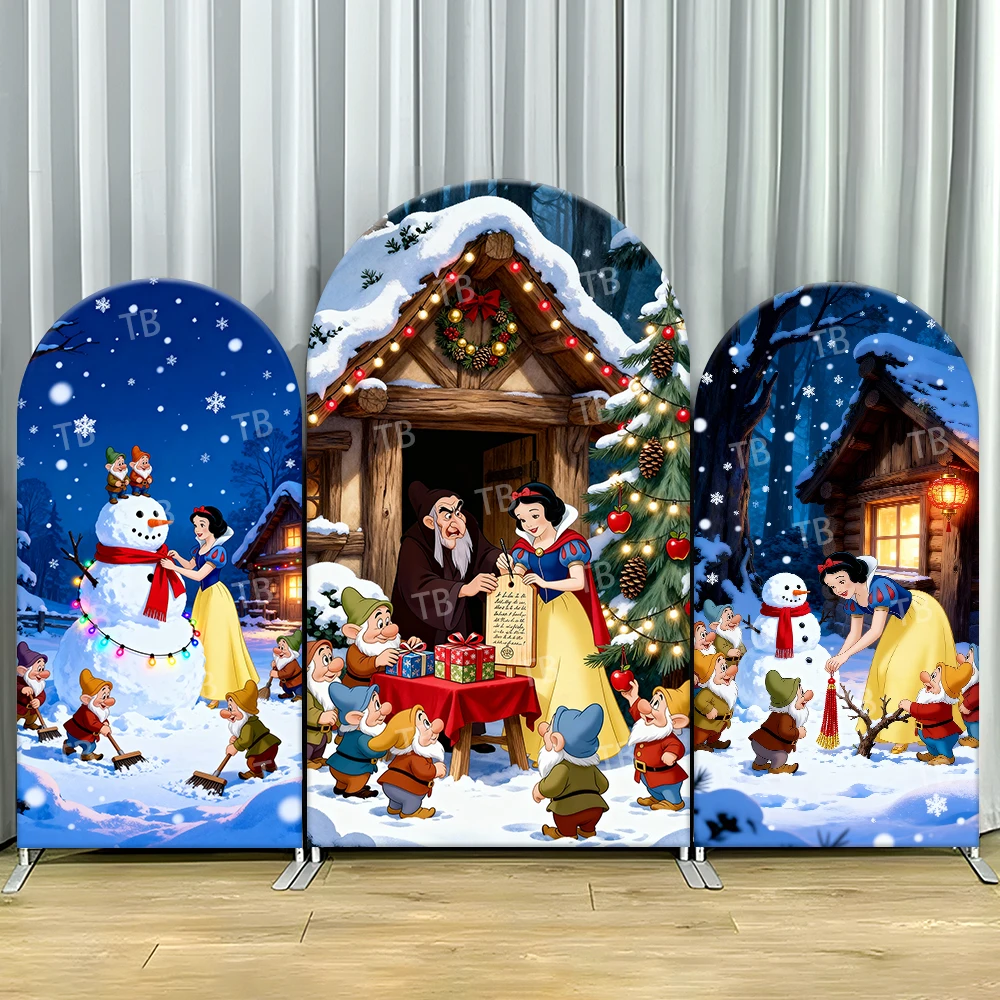 

TB Christmas Snow White and The Seven Dwarfs Arch Backdrop Cover for Girls Birthday Party Decoration Photo Background Wall Props