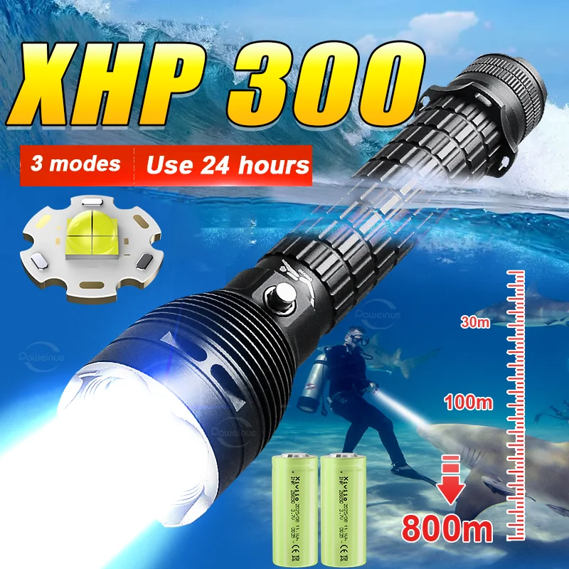 

Самый мощный светодиодный фонарь для дайвинга XHP300, профессиональный фонарь для подводного плавания, подводный светильник высокой мощности, фонарь для дайвинга 26650.