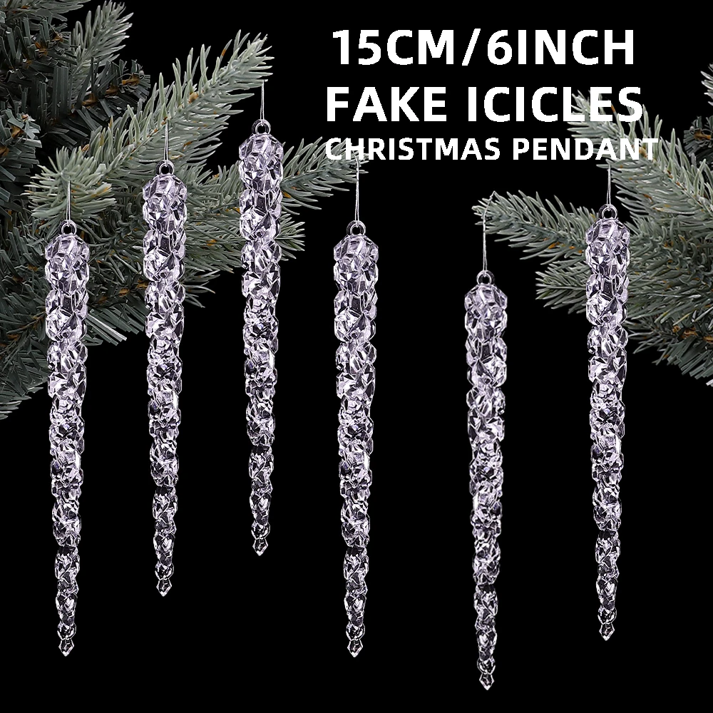 

6pcs Christmas Decoration Simulation Ice Xmas Tree Hanging Artificial Clear Fake Icicle Winter Party Home Decor Navidad Natal