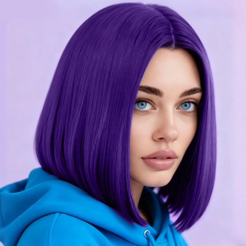 باروكة صناعية أرجوانية بطول الكتف، 12 بوصة، شعر مستقيم بدون غرة، مناسبة للمهرجانات الموسيقية والكرنفالات