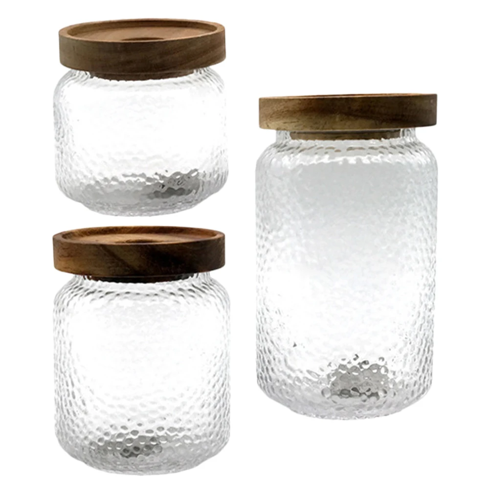 

Airtight Storage Tank Food Freshness Container Glass Coffee Bean Set Jars Sugar Wooden with Lid Canister