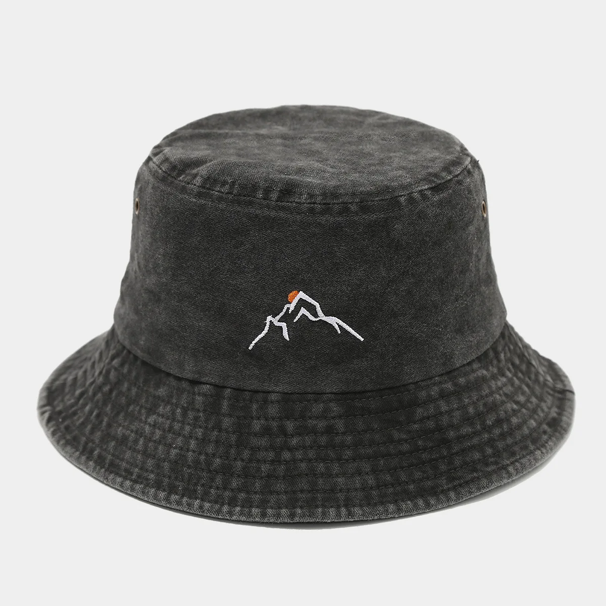

Mountain Sunset Embroidery Fisherman Hat Retro Foldable Cotton Washed Bucket Hat Unisex Outdoor Sports Panama Fishing Cap