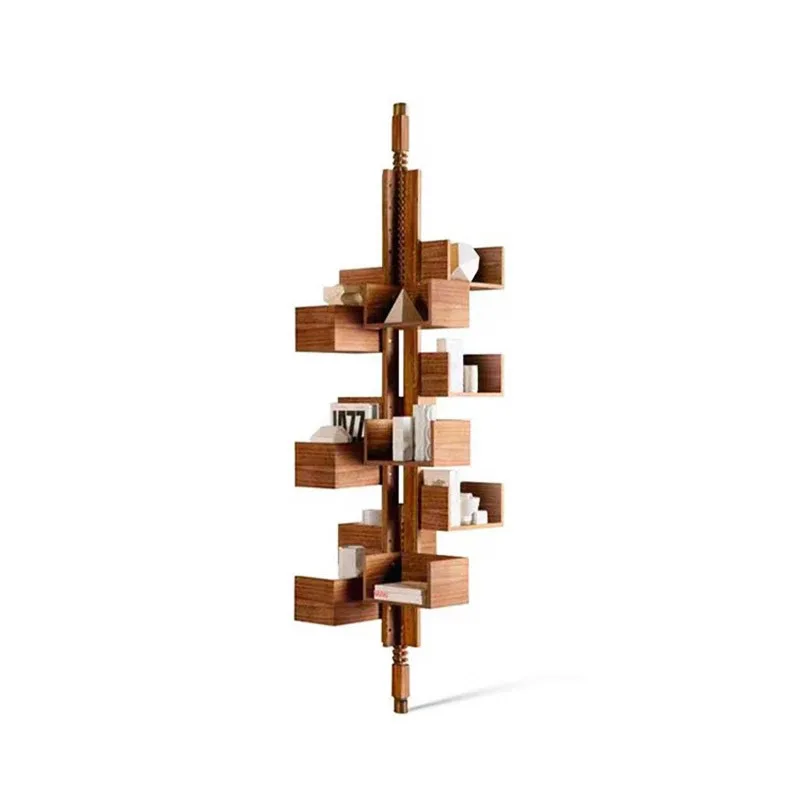 

Rotating bookshelf luxury villa corner shelf designer floor walnut display stand