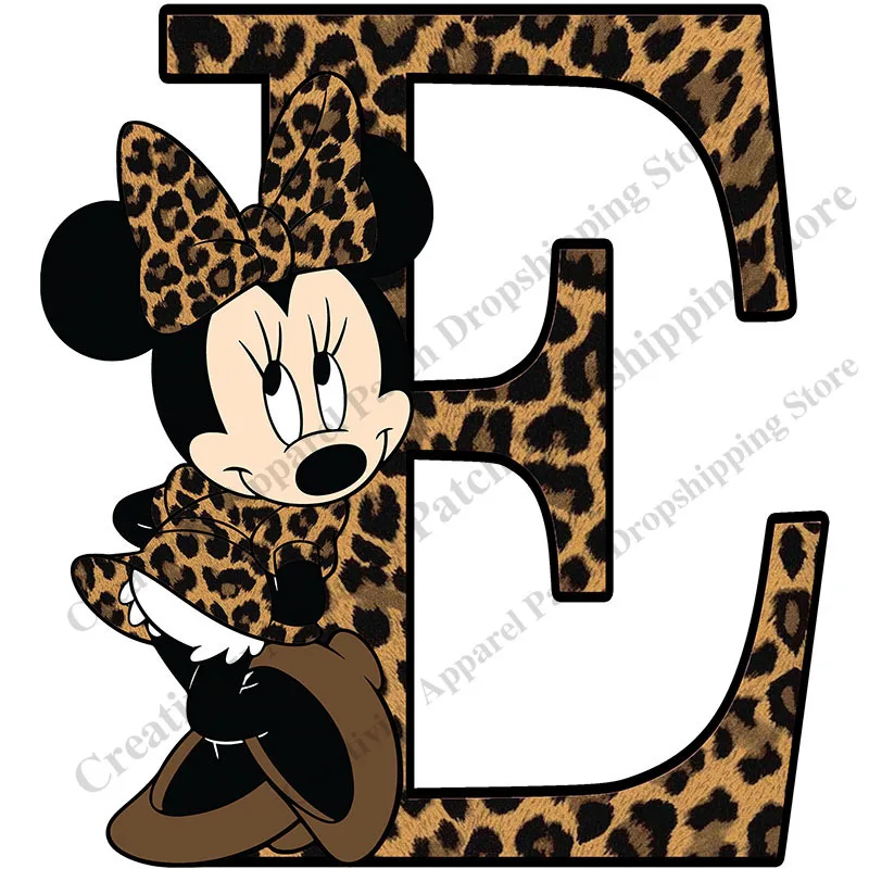 Disney Minnie Mouse 26 English Alphabe A-Z Patches for Clothing Thermo Transfer Sticker for T-Shirt Hoodie Women Clothes Decor