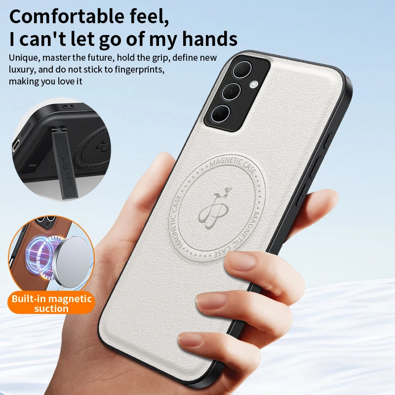 

Leather Magnetic Phone Case Holder For Samsung Galaxy A56 A52s A55 A54 A53 5G Wireless Charging Lens Protective Soft Cover Cases