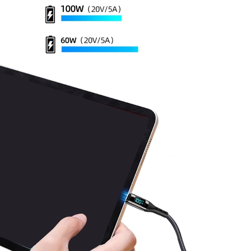 كابل 20CB عالي السرعة من النوع C مع شاشة LED 4 مقاسات شاحن سلك شحن سريع 100 وات توصيل الطاقة للهواتف المحمولة والكمبيوتر اللوحي