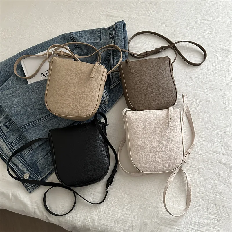 Litchi Pattern Shoulder Bag New Zipper Solid Color Crossbody Bag Genuine Leather Phone Bag Ladies New 2024