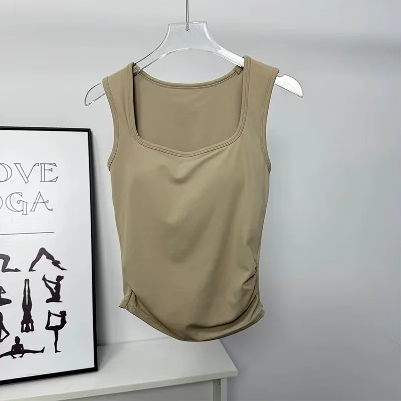 قميص نسائي برقبة مربعة من قطعة واحدة مع حمالة صدر مبطنة مدمجة للبيلاتيس والتدريب والجري واللياقة البدنية وملابس اليوغا وحمالة الصدر