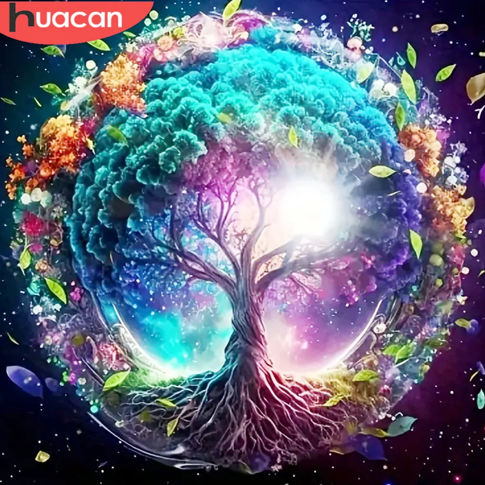 HUACAN 5D Diamond Painting Landscape Full Square Round Tree Of Life Mosaic Picture Of Rhinestones Handmade Hobby