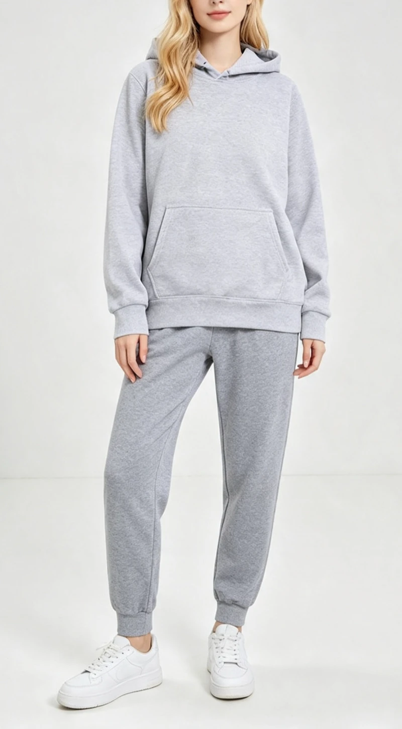 Women’s Fall/Winter Casual Sportswear Set: Solid-Color Hooded Pullover Sweatshirt and Drawstring Jogger Pants – Cozy Loungewear view 6