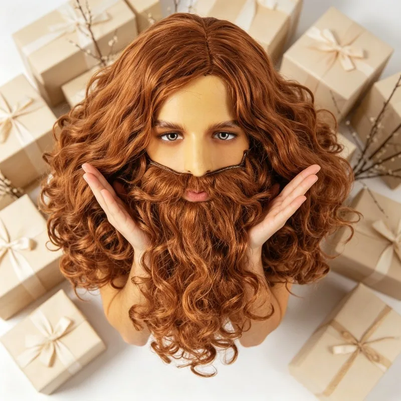 Perfect for Christmas Halloween Wizard Role-playing Accessories Adult Christmas Wig Set with Long Curly Hair and Synthetic Hair