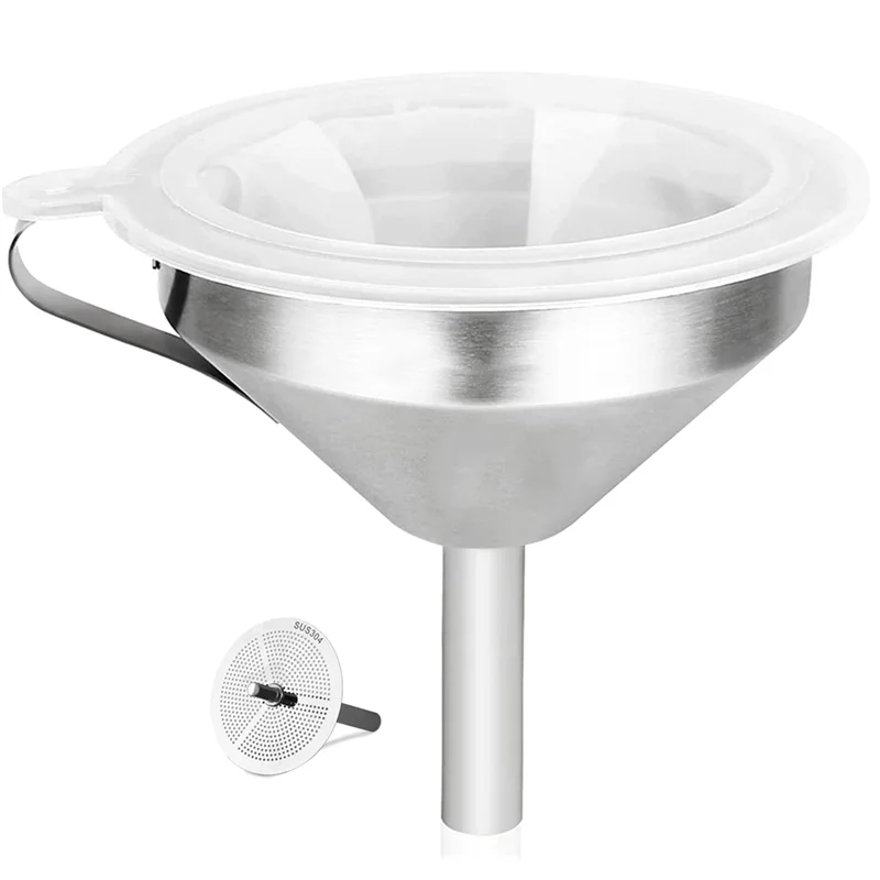 5.9 Inch 304 Stainless Steel Kitchen Funnel with 200 Mesh Food Filter Strainer for Transferring Liquids, Oil, Making Jam