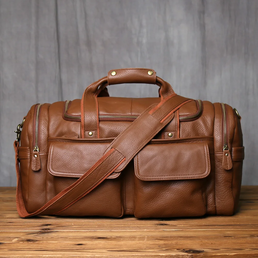 NZPJ Retro Herren Handgepäcktasche Leder Reisetasche Oberschicht Rindsleder Große Kapazität One Shoulder Messenger Bag Lässiger Laptop – Detail 21