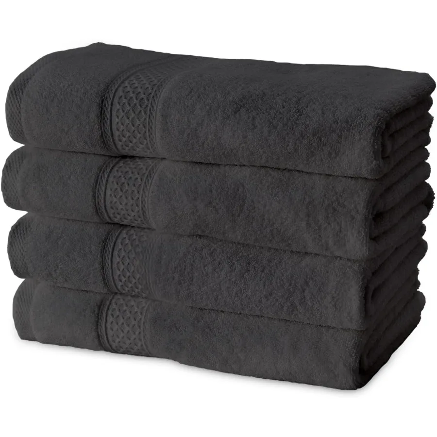 ชุดผ้าขนหนูอาบน้ำ 4 ผืน สีเทาเข้ม ขนาด 27 x 55 นิ้ว ผลิตจากผ้าฝ้าย 100% ขนาดใหญ่ขึ้น น้ำหนักเบาขึ้น แห้งเร็ว นุ่มเป็นพิเศษ