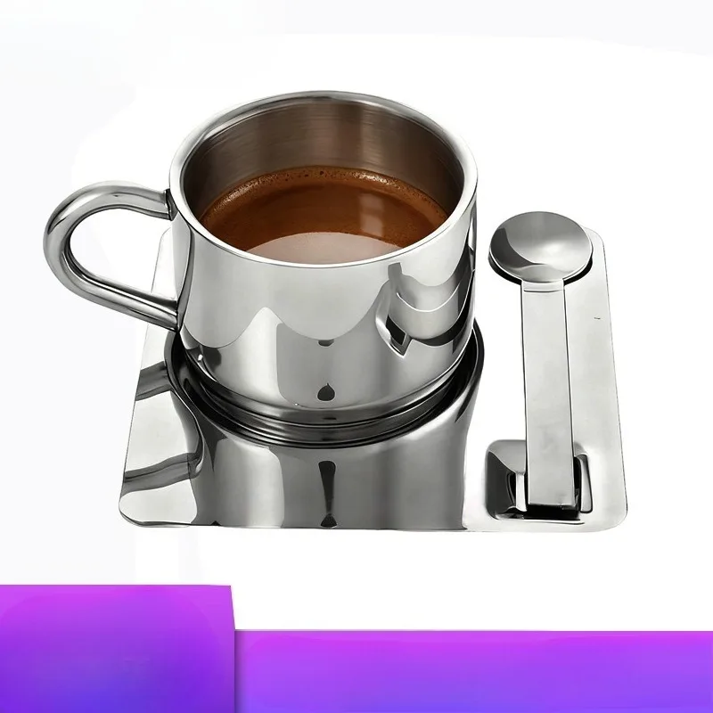 

Минималистичный набор чашек для воды из нержавеющей стали с блюдцем, чашка для кофе в итальянском стиле, креативная чашка для чая с молоком, кофейная чашка