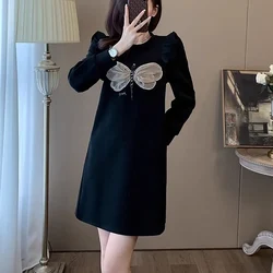 Fashion O-Neck Pockets Spliced Sweet Printed Ruffles Mini Dress Female Clothing Autumn New Loose All-match Casual Dresses