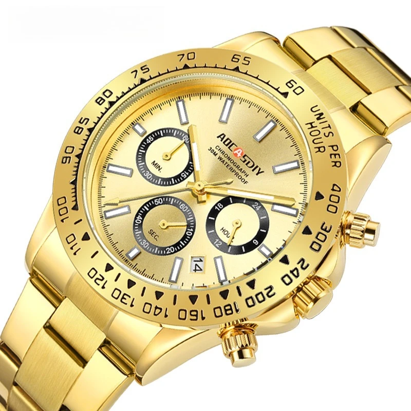 

Swiss famous watch men's business gold steel belt watch multi-functional quartz watch luminous waterproof men's watch