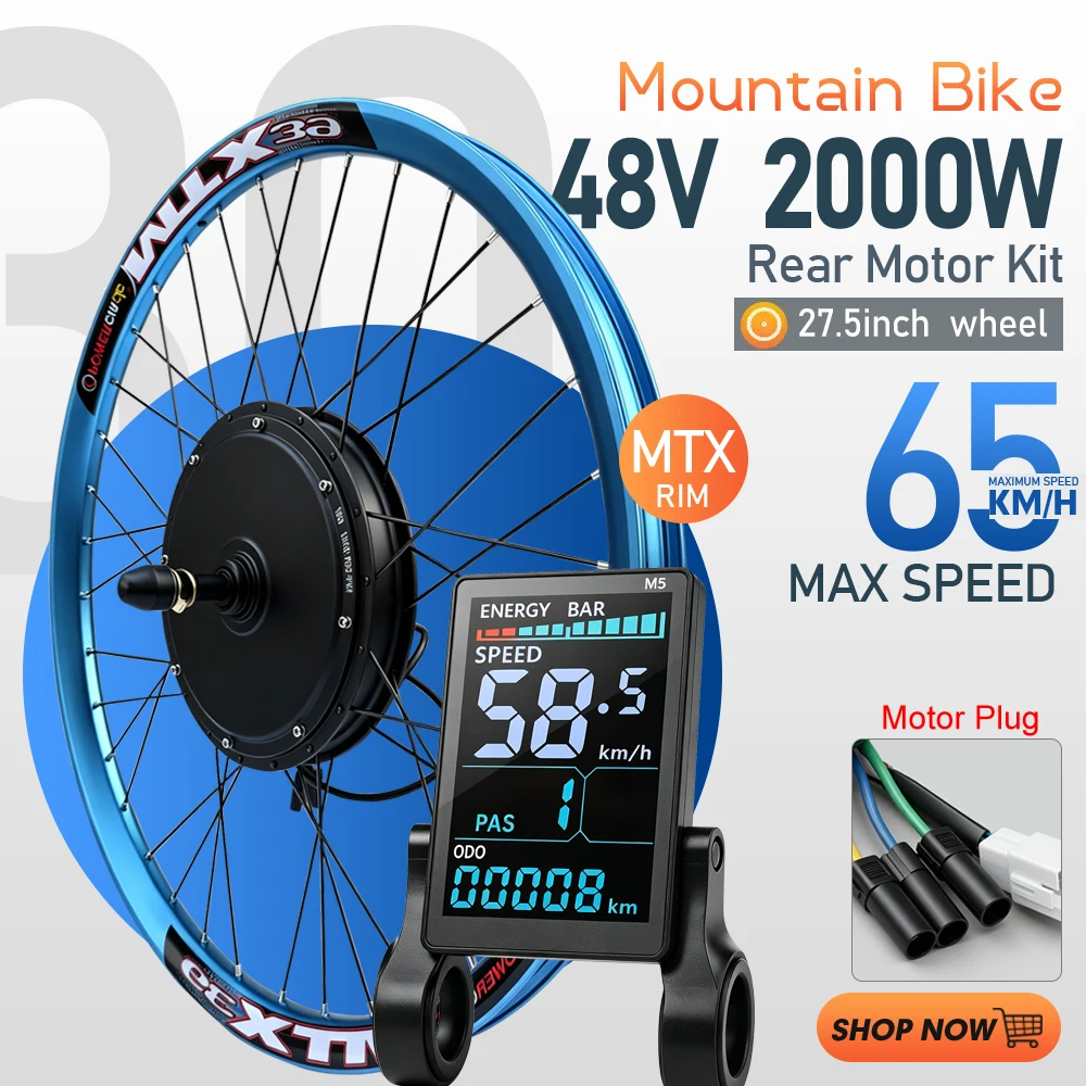AliExpress KUNTENG E-BIKE MTX Electric Bike Conversion Kit EBike 27.5" 48V 2000W Rear Hub Motor Bicycle Wheel Kit With display For Ebike Conversion Kit