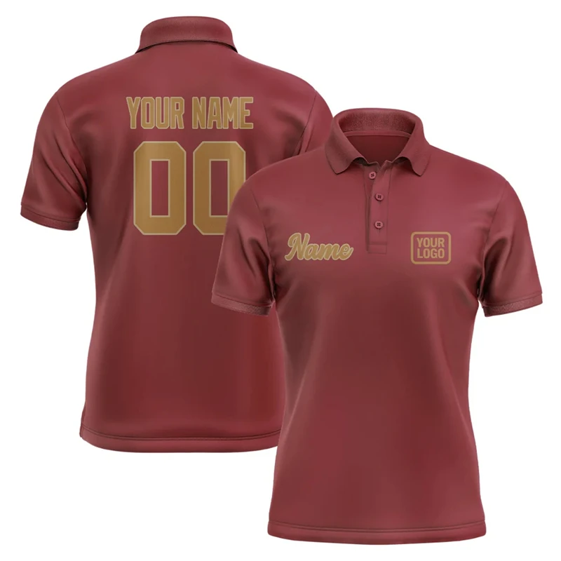 

Personalized DIY Dark Red Polo Shirts Customized Name Team Name Logo Number Team Uniforms Loose Darts Bowling Billiards Tops