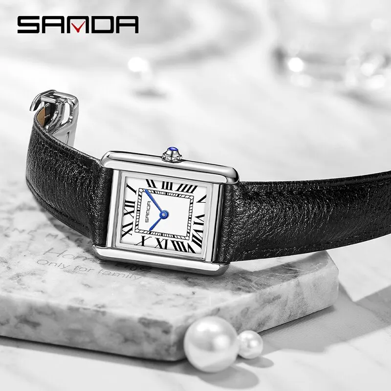 SANDA-Montre à quartz étanche pour couple, montres à la mode décontractées pour hommes et femmes, bracelet en cuir à degrés d'usure, conception de cadran carré, 30m